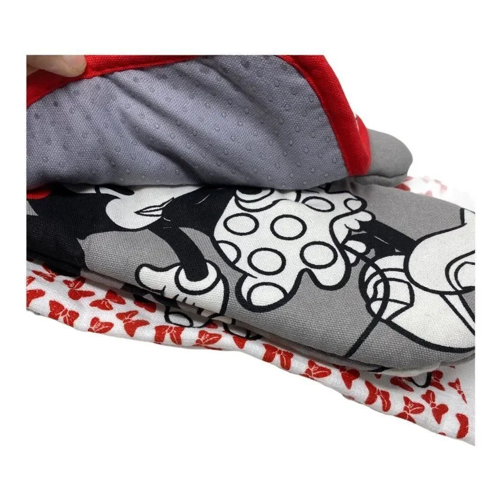New Disney MINNIE MOUSE 3PC Kitchen Towel Oven‎ Mitt Pot Holder Set Home Parks